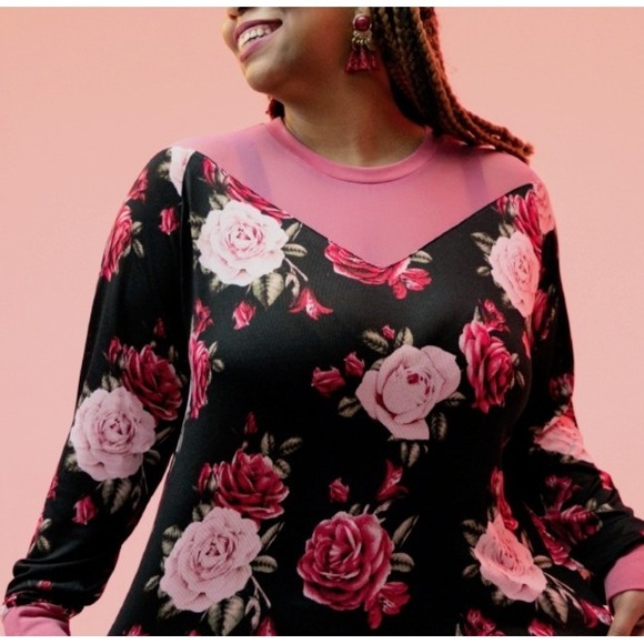 LuLaRoe Lizzy Floral Feminine Print Top‎ Long Sleeve Pink Black XL NWT - Picture 1 of 9